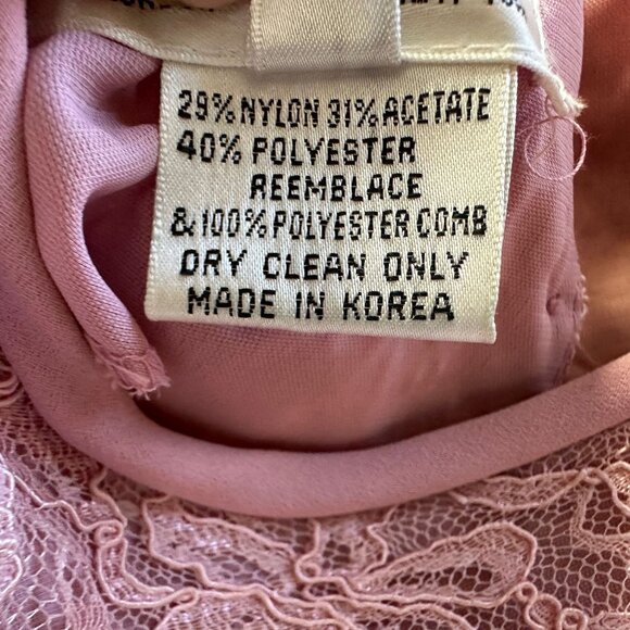 Vintage Pink Lace Dress Sheer Sleeves Bow 80s Party Prom Size 12 - Picture 9 of 12